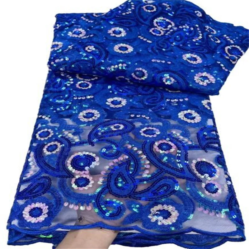 

Best Quality Sequin Lace Fabric Royal Blue Lace Fabric Nigeria Net Lace for Wedding Party African French Tulle Lace Fabric