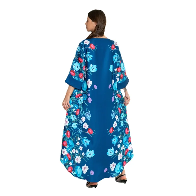 Eid Party Moroccan Kaftan Elegant Muslim Women Print Loose Maxi Dress Turkish Kaftan Ramadan Arab Gown Islamic Jalabiya Clothing