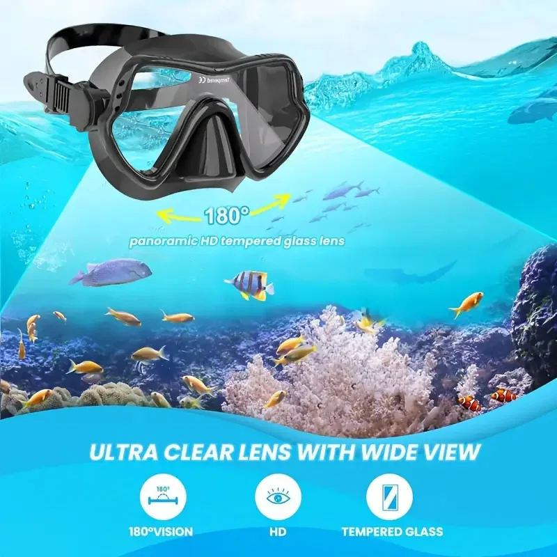 Профессиональная Маска Для Дайвинга С Ультрапрозрачными Линзами. Широкое Поле