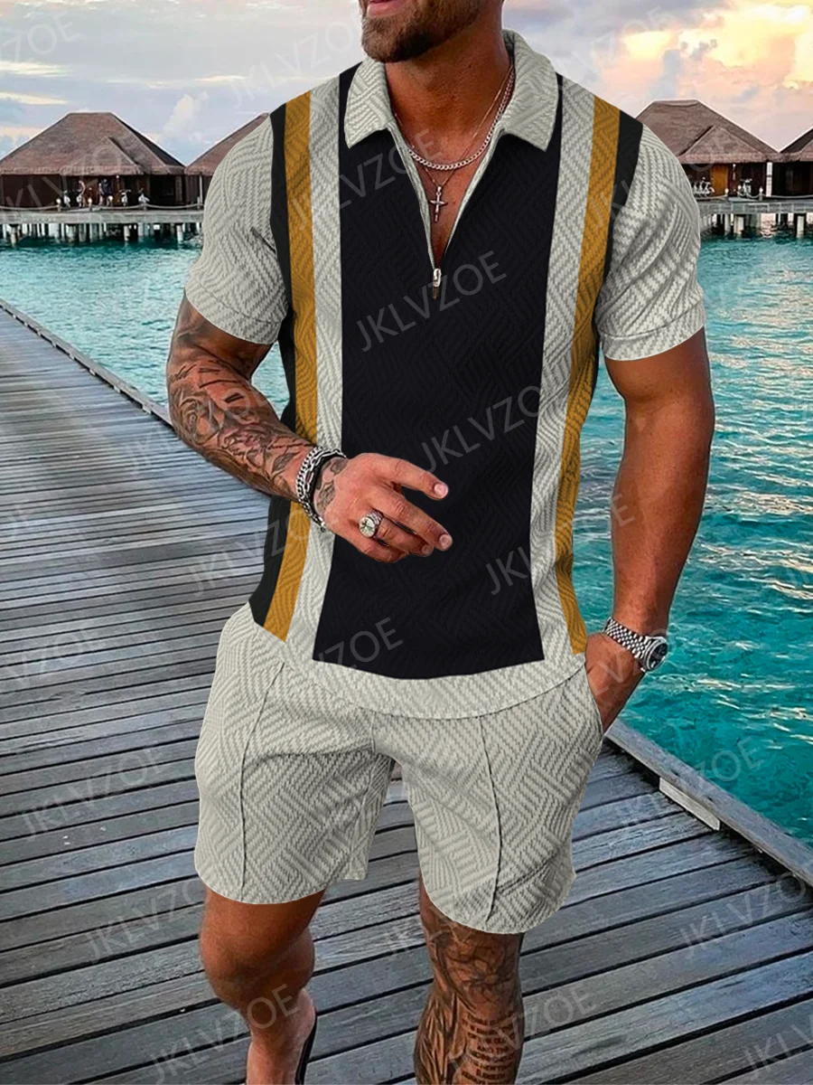 Summer Men's Polo Shirt Luxur Short Sleeve 2 Piece Outfits Street Jogger Clothing Casual Male Tracksuit Hawaiian Short Pant Set
