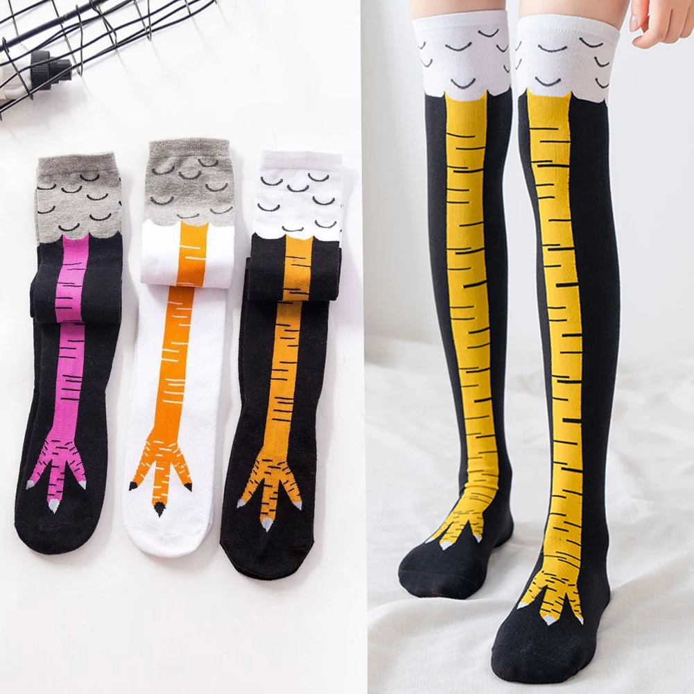 

Забавные индивидуальные носки с куриными лапами женские длинные носки гетры с милым 3D-принтом куриная нога выше колена чулки