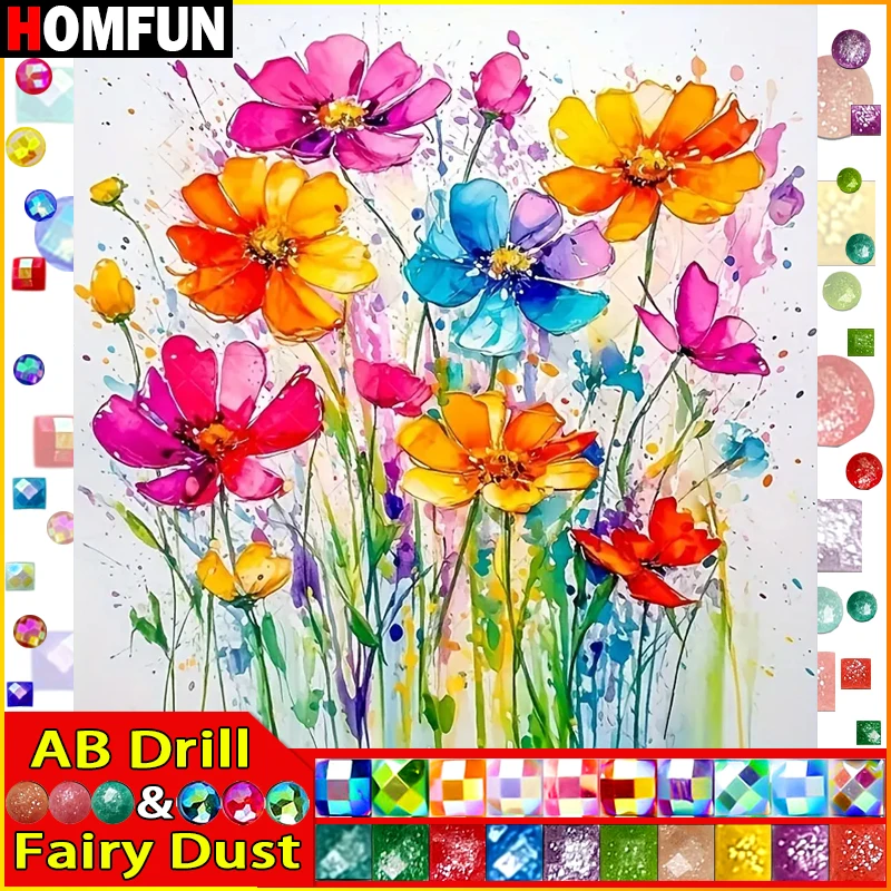 HOMFUN сказочная пыль AB алмазная живопись пейзаж с цветком 5D сделай сам вышивка
