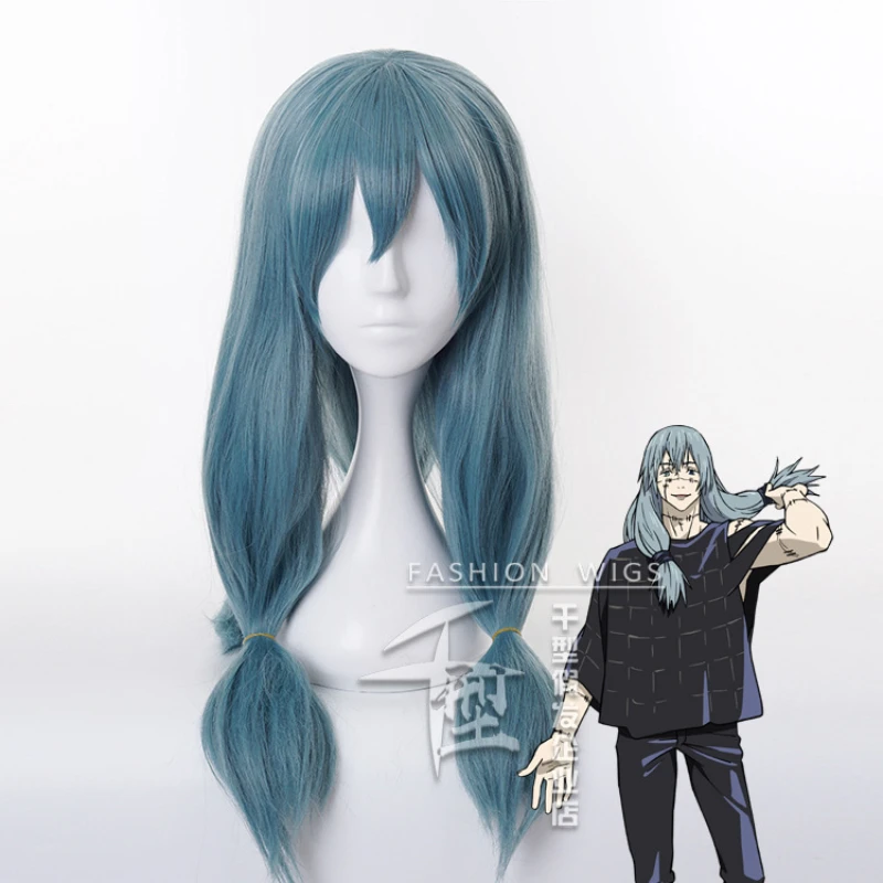 

High Quality Anime Jujutsu Kaisen Mahito Cosplay Wig Blue Heat Resistant Synthetic Hair Double Braid Costume Wigs Props