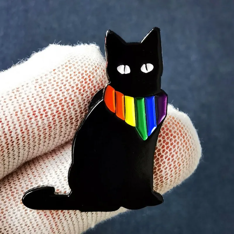 

Cute Purride Black Cat Rainbow Bow Tie Enamel Brooch Pin Brooches Lapel Pins Badge Denim Jacket Jewelry Accessories Fashion Gift
