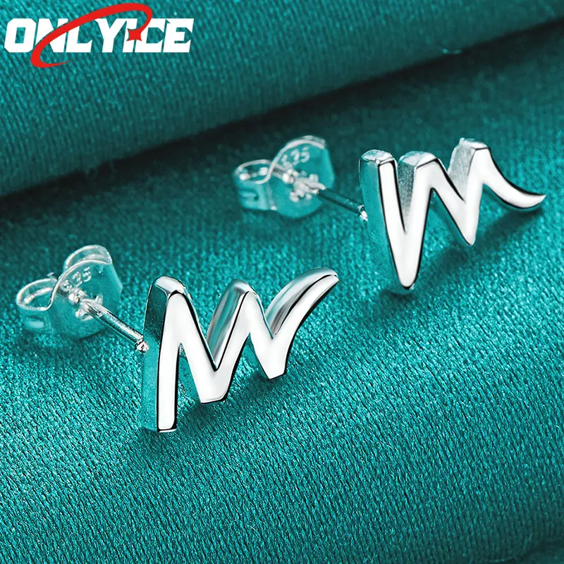 

925 Sterling Silver Lightning Wave Smooth Stud Earrings Women's Fashion Glamour Christmas Party Wedding Engagement Jewelry