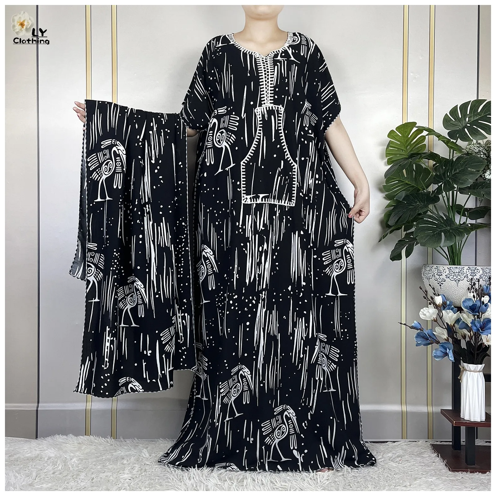 Новинка 2023 африканская абайя модное свободное платье с коротким рукавом кафтан