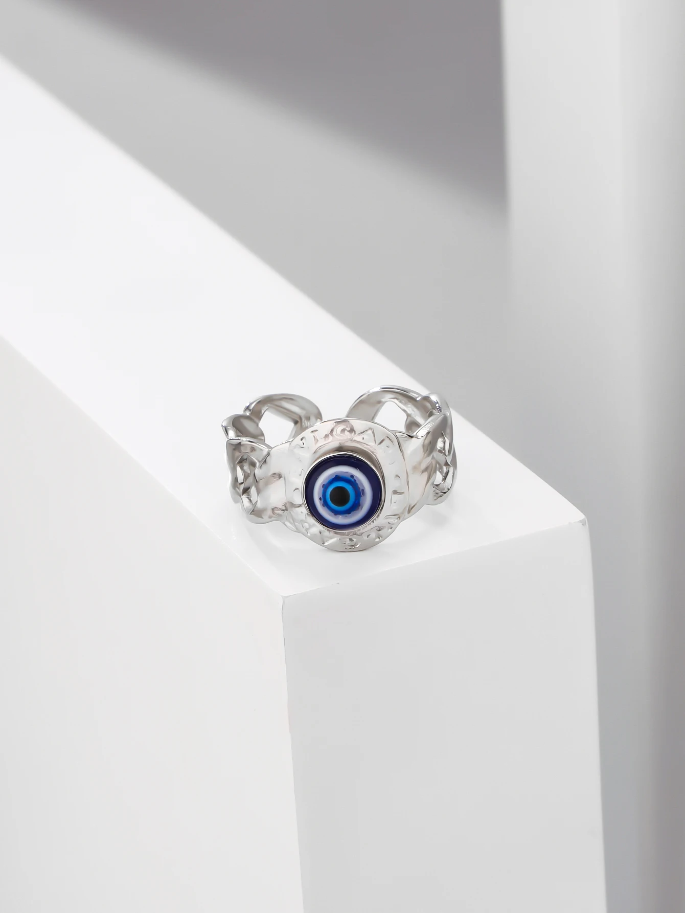 Original Design Devil's Eye Ring Korean Silver Plated Zircon Ring Female Light Luxury Irregular Lava Opening Ring Adjustable