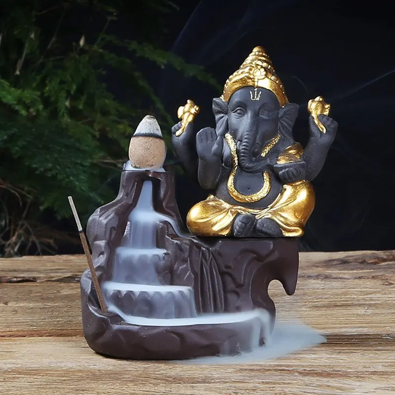

Purple Clay Elephant Head God Back Flow Incense Burner Ceramic Ganesha Buddha sandalwood figurines Shiva home decor Caleb nizar