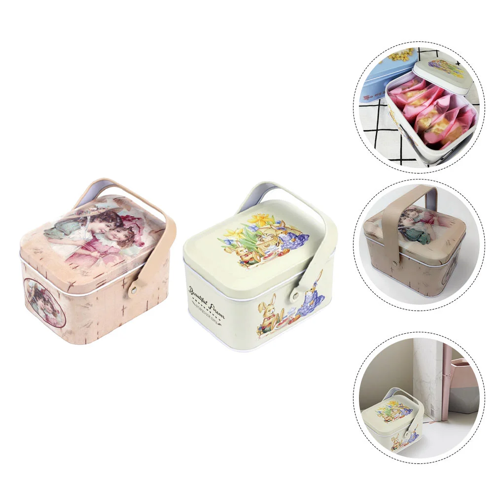 

2pcs Easter Tinplate Boxes Candy Boxes Cookie Storage Box for Easter Holiday Festival Party