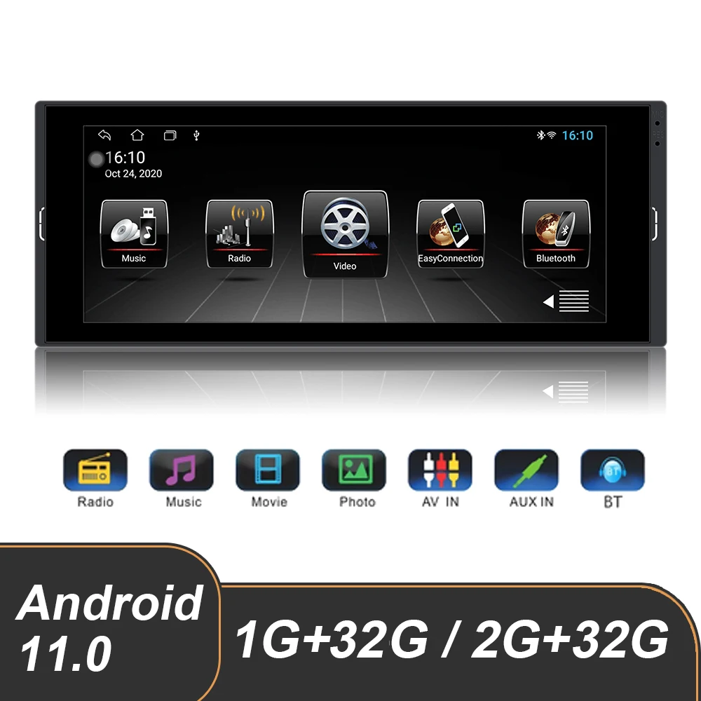 

1 Din автомобильное радио Android 11,0 6,9 дюймов авто Carplay стерео сенсорный экран Универсальный Bluetooth WiFi USB TF GPS навигация