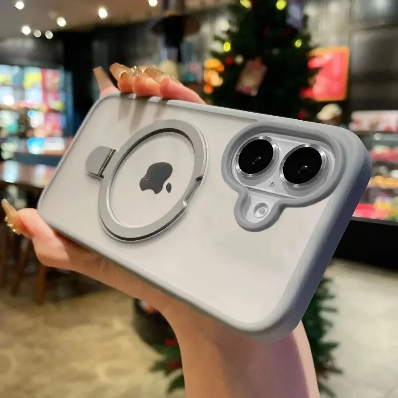 Роскошный кольцевой матовый чехол Magsafe для iPhone 16 15 14 Plus 13 12 11 Pro Max с защитной