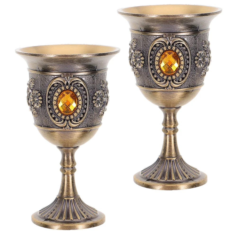 

2 Pcs Glass Set White Glass Cup Table Goblet Metal Multi-function Tin Alloy European Supplies Household Retro