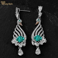 wong rain 925 sterling silver swan 2ct created moissanite paraiba tourmaline gemstone luxury drop dangle earrings fine jewelry