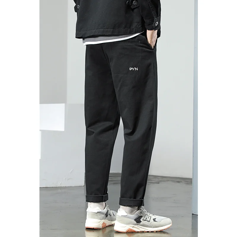 Men Clothing Trendy Casual Blue Pants Brand Overalls Men's Twill Lanyard Men Trousers Loose Straight Solid Color Trousers Autumn