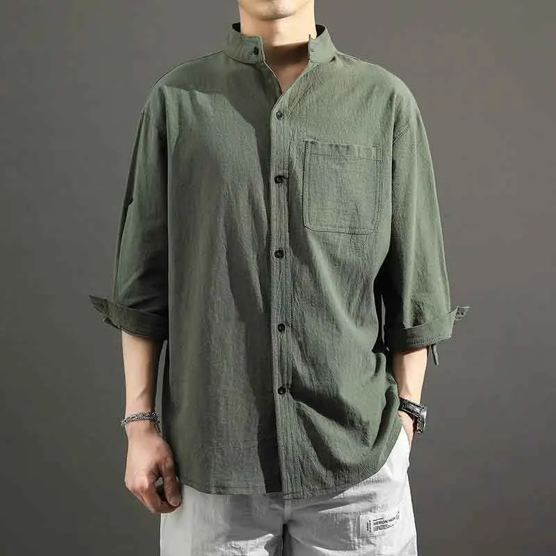 

Linen Long Sleeve Men Shirts Summer All-match Chinese Style Fashion Casual 2xl Oversized Clothes Office Work Black White Green