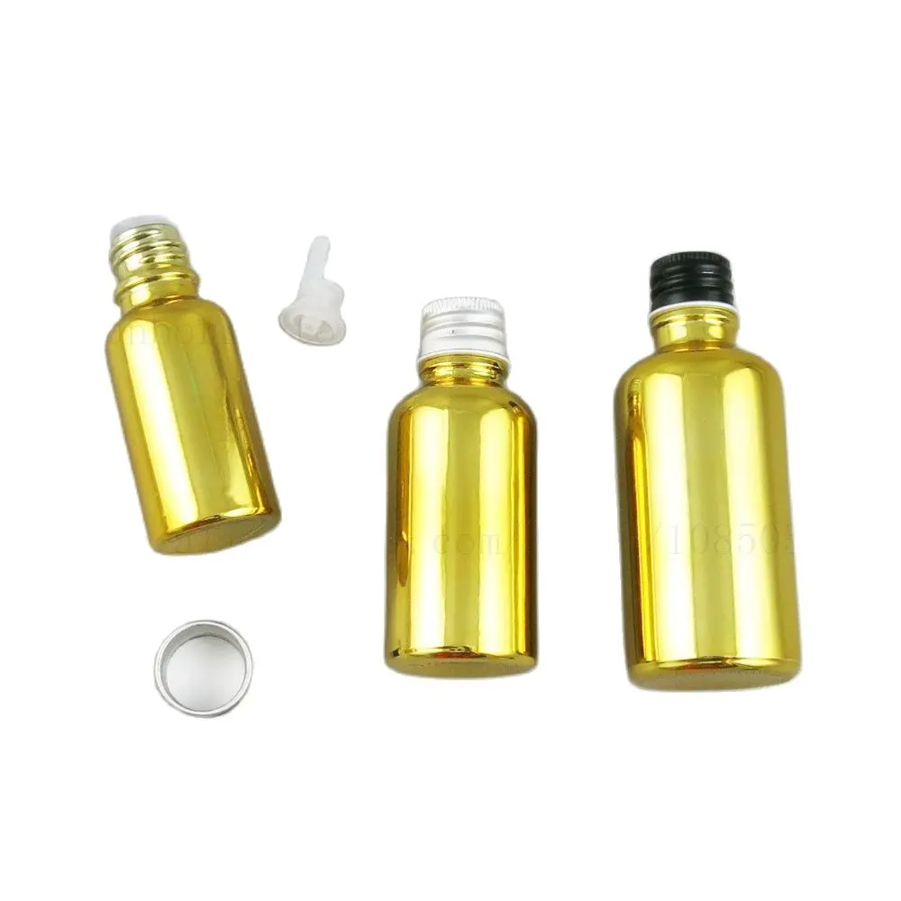 

500pcs/lot UV Gold Glass Essential Oil Bottle with Orifice Reducer Insert and Aluminum Cap Cosmetic Refillable Container