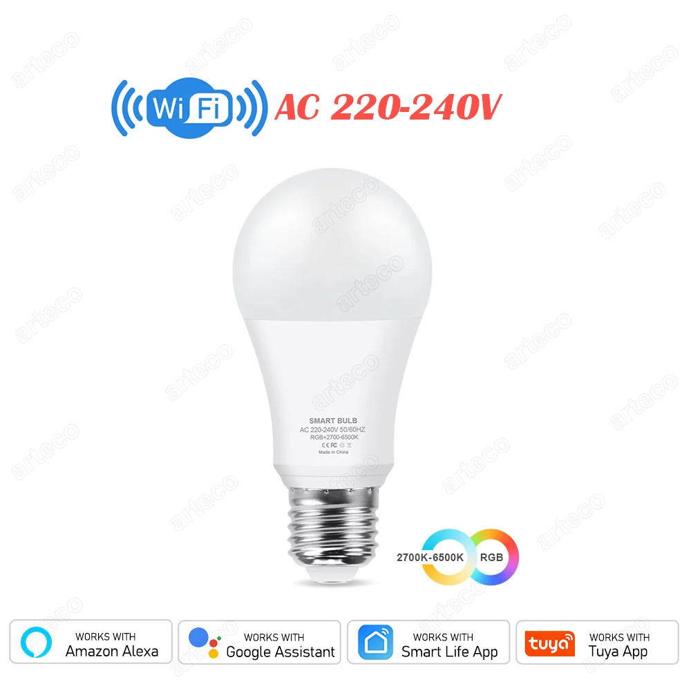 

Умная светодиодная лампа Tuya Wi-Fi 15 Вт E27 RGB+CW+WW