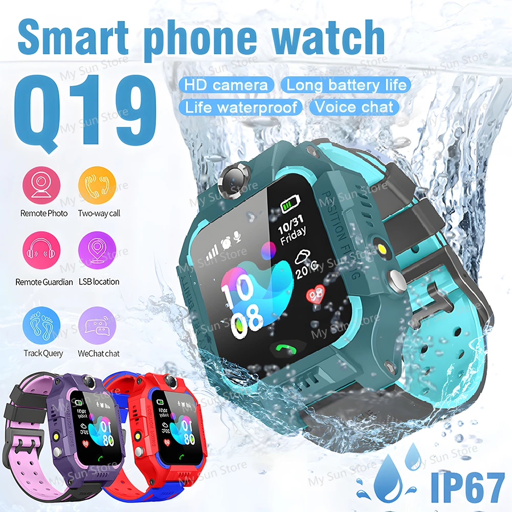 

Q19 Kids Smart Watch 2G Sim Card WiFi+LBS Tracker SOS Cam Children Mobile Phone Voice Chat Math Game Flashlight Kids Smart Watch