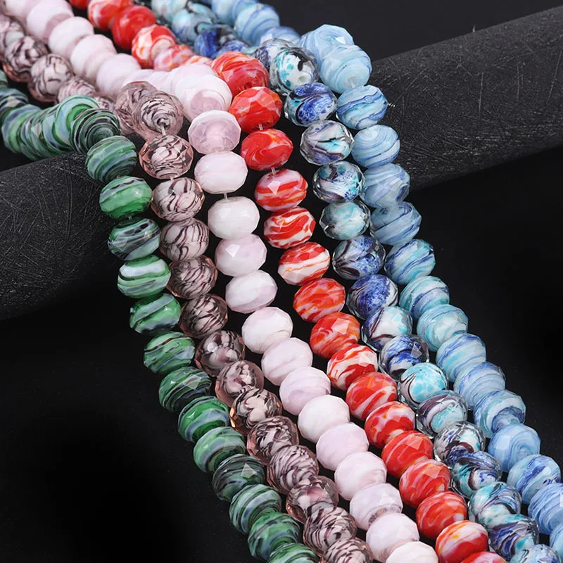 

Flat Round Stripe Crystal Lampwork Beads Loose Glass Spacer Beads For Jewelry Making Needlework Diy Bracelet Necklace Accessorie