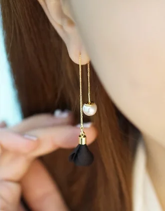 

Long Tassel Flower Pearl Drop Earrings