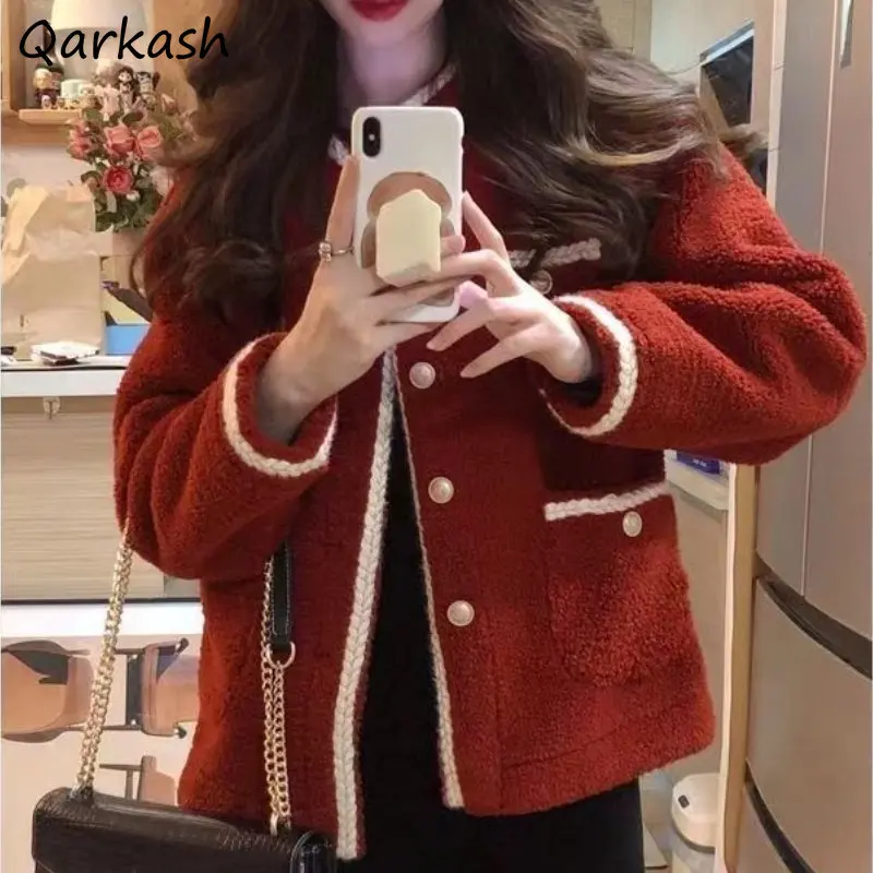 

Thick Winter Jackets Women Elegant Red Coats for Ladies Harajuku Pockets Tender Loose All-match Vintage Mujer Chaqueta Ulzzang