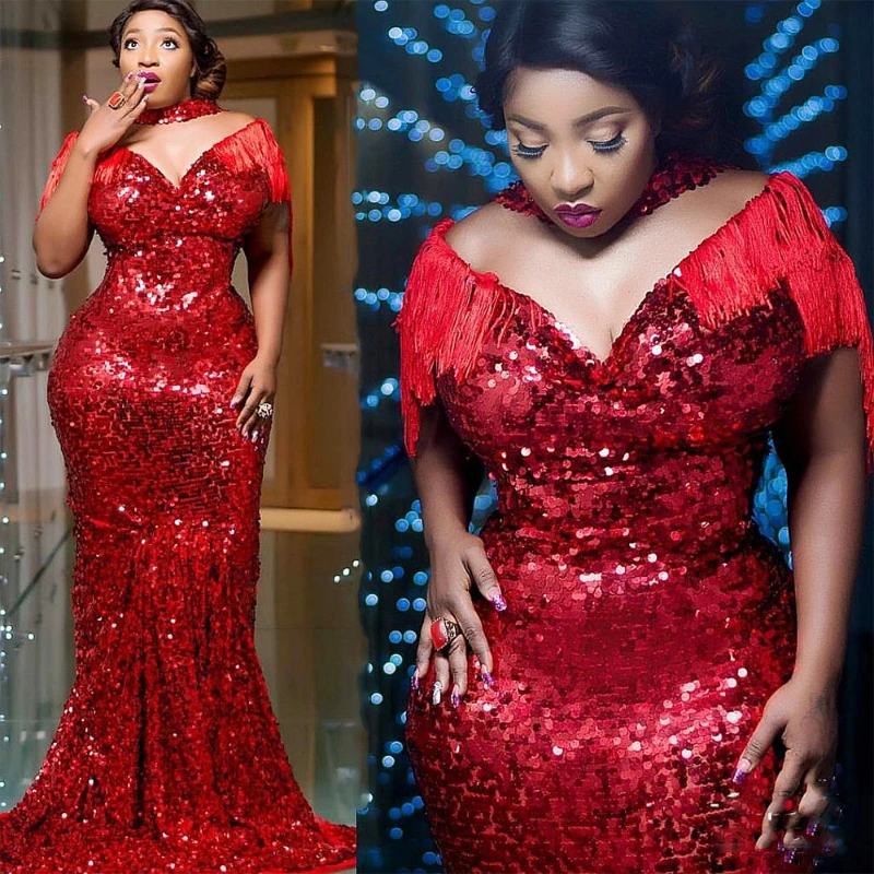 

Женское вечернее платье с юбкой годе, Красное Длинное блестящее платье в африканском стиле с V-образным вырезом, официальное платье знаменитости, модель 2024