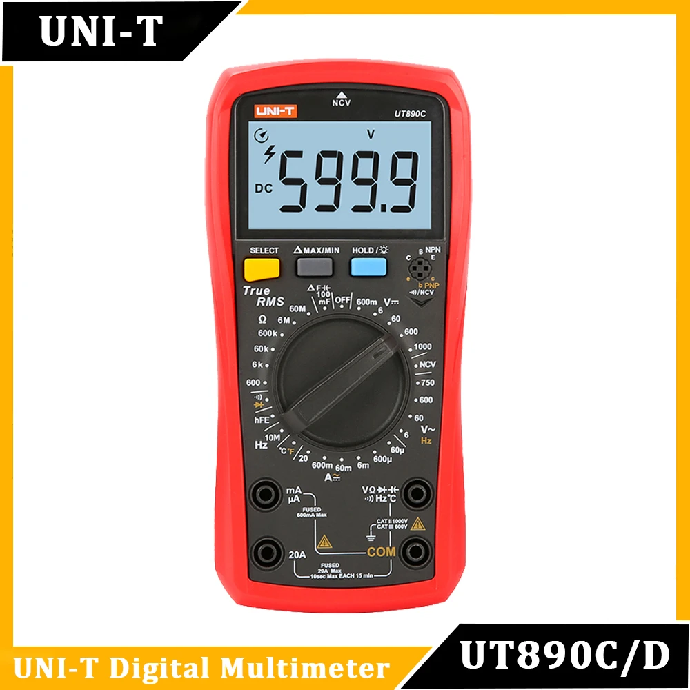 

UNI-T UT890C UT890D Plus Digital Multimeter AC DC Ammeter Voltmeter Resistance Capacitance Frequency Meter Professional