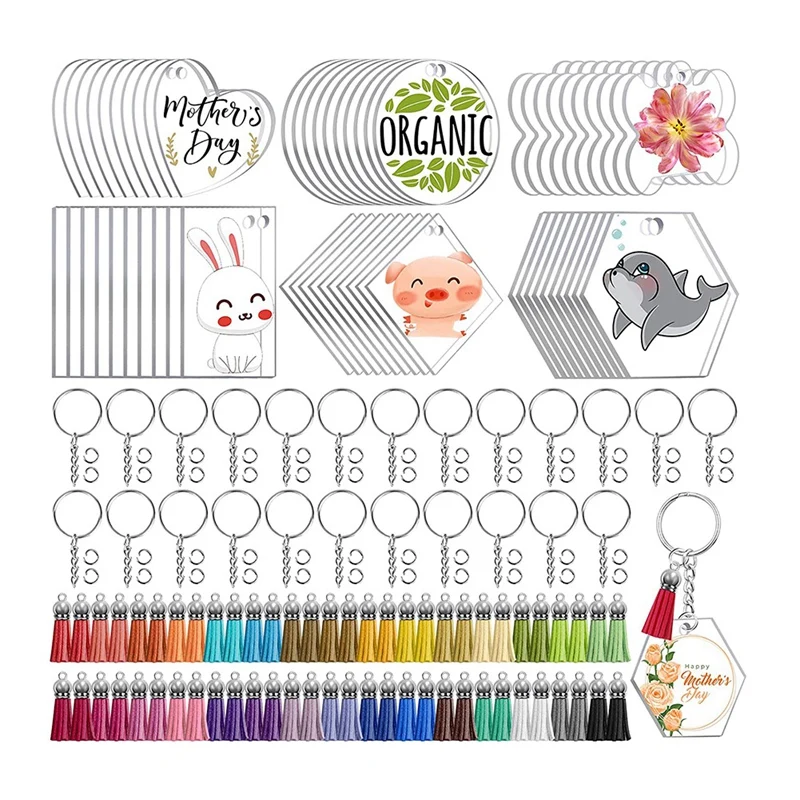 

300 PCS Clear Acrylic Keychain Blanks, Acrylic Blanks For Vinyl Resin DIY Crafts Ornament Engrave