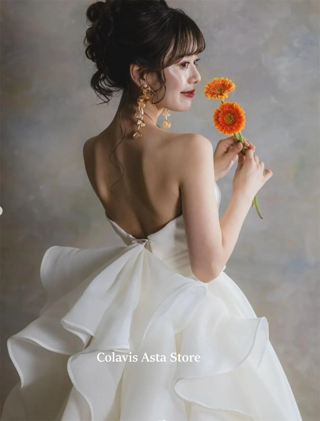 Свадебное платье без бретелек в японском стиле с скользящим шлейфом корейские