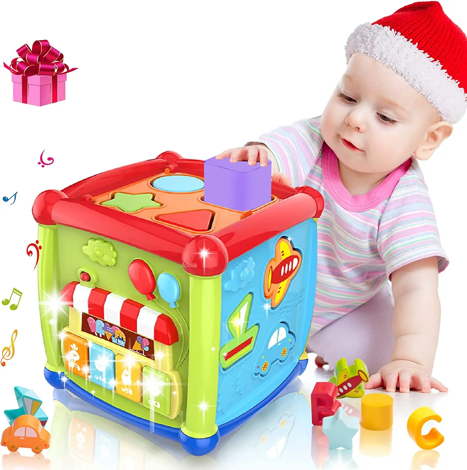 

6in1 Multifunction Music Activity Cube Baby Toys 12-18 Months Shape Sort Infant Toy Christmas 1sth Birthday Gifts Toddlers