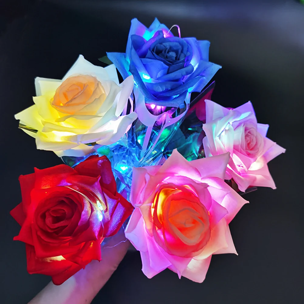 

1 Pc Led Light Up Luminous Rose Flower Red Colorful Bouquet Led Flash Hand-held Valentine's Day Glowing Party Wedding Decor