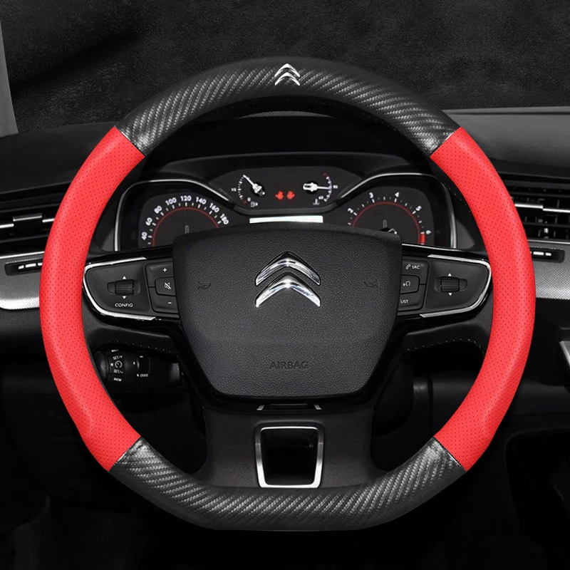 

For Citroen C3 C4 C5 Ds3 Ds4 Ds5 Car Steering Wheel Cover Carbon Fiber Anti Slip Leather Breathable Auto decoration Accessories