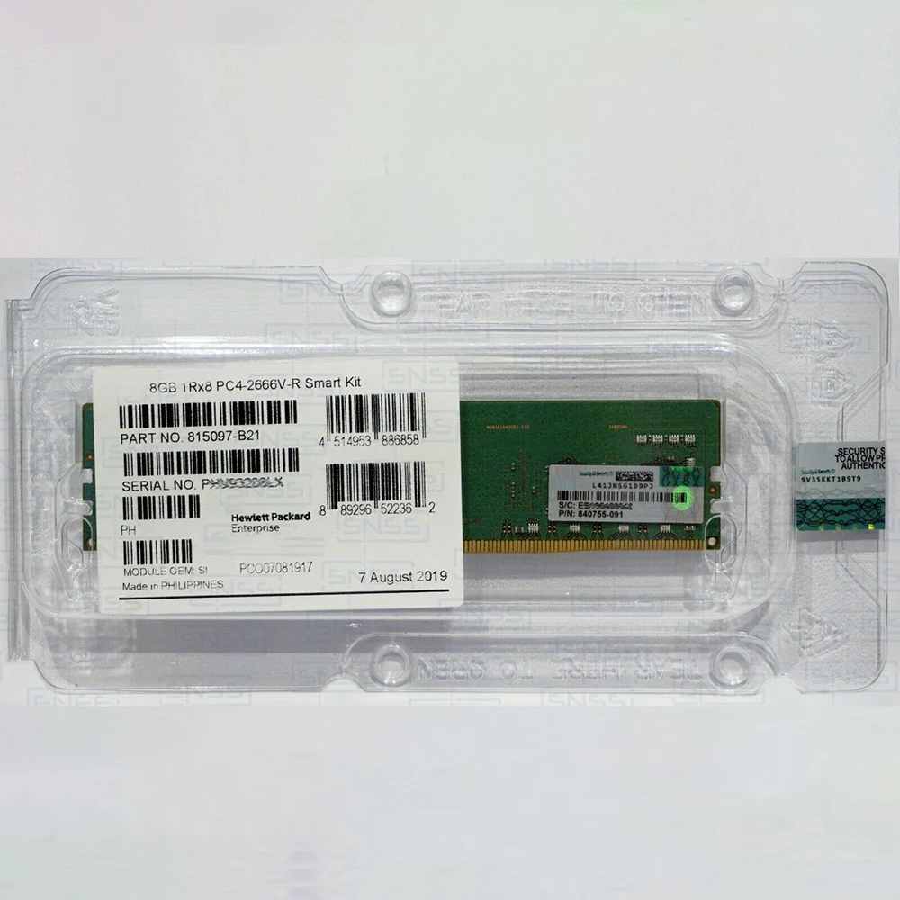 

Серверная память для HP 840755-091 815097-B21 850879-001 8 Гб DDR4 2666 1RX8 PC4-2666V-R ECC Высокое качество Быстрая доставка