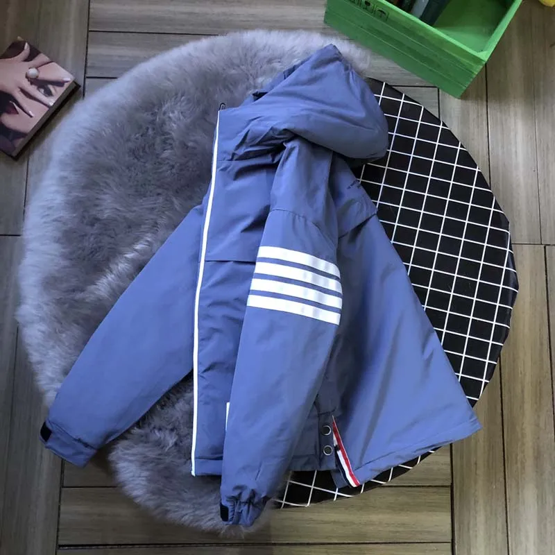 TB THOM Down Jacket For Men Luxury Brand White Striped High Quality Overcoat Smart Causal Female Puffer Jacket
