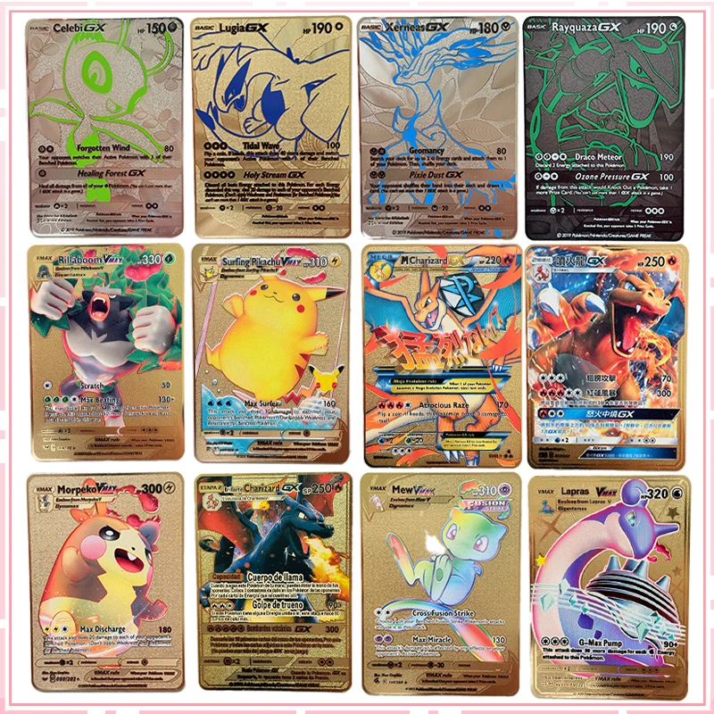 В наличии 1 шт./компл. домашние металлические карты Pokemon Пикачу Иви Мьюту Лапрас