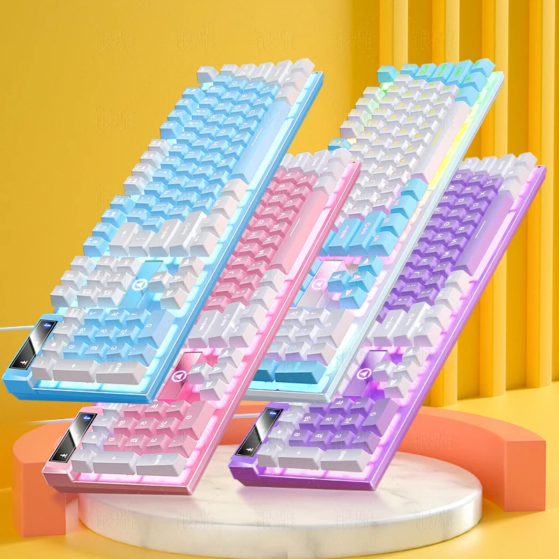 

104 Keys Gaming Keyboard Wired Keyboard Color Matching Backlit Mechanical Feel Computer E-sports Peripherals for Desktop Laptop