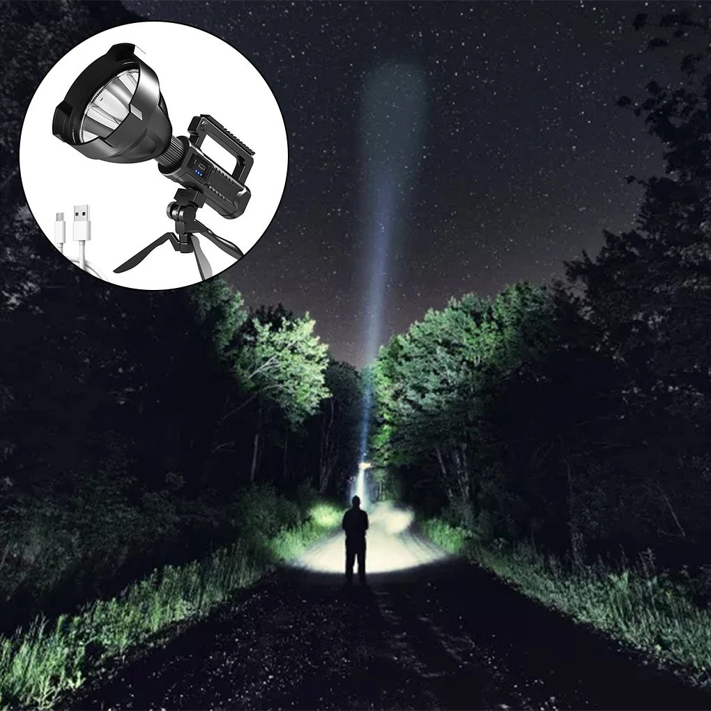 

Long Range Spotlight 4 Modes Flashlight with Tripod Super Bright Torch