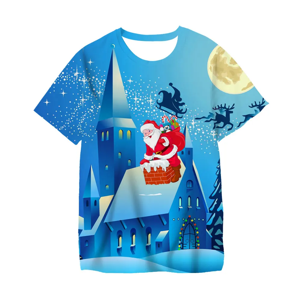 

Men's and Women's Fashionable Christmas T-shirts, Santa Claus Snowman Short Sleeve T-shirts, Holiday Party T-shirts for men 6XL