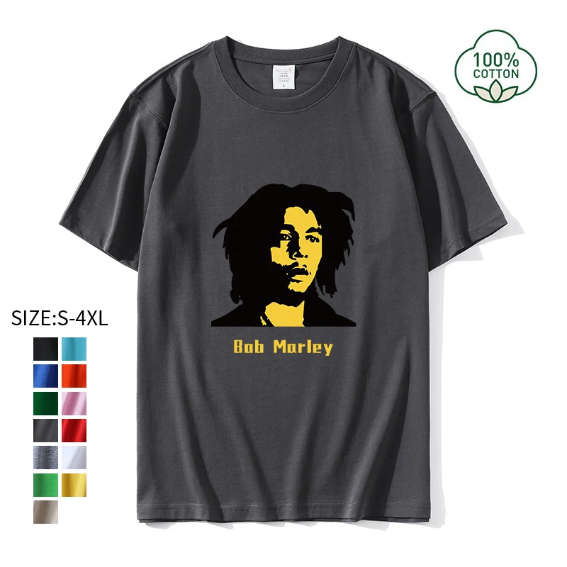 

Bob Marley Short Sleeve Cotton t-Shirt Men Summer High Quality Trend Loose Shirt Solid Color Breathable Top