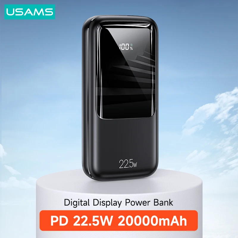 

USAMS 20000mAh PD 22.5W Digital Display Power Bank QC AFC FCP Fast Charge Powerbank External Battery For Phone Tablet Laptop