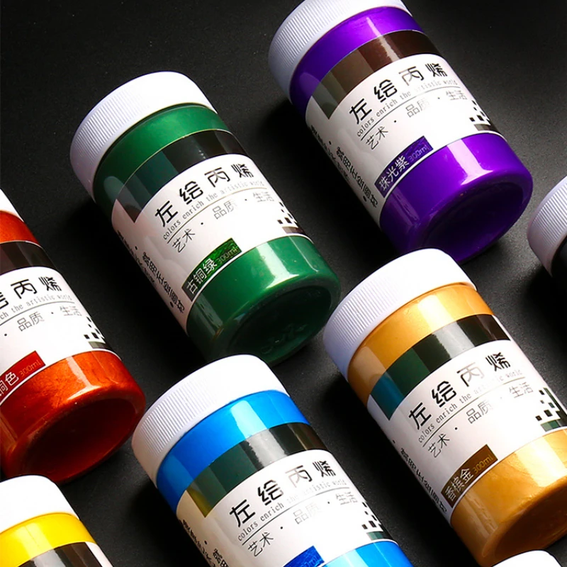 

100/300ML Metallic Pearl Color System Acrylic Paint Buddha Light Wall Painting Hand-painted Shoes Special Pigment Art Supplies