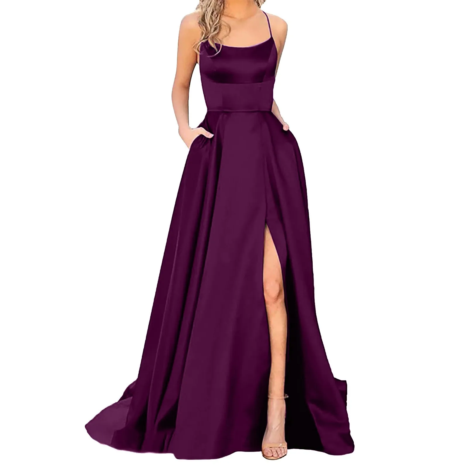 

Prom Dresses Ladies Long Women Elegant Backless Long DressesCrisn Satin Spaghetti Party off Shoulder Dresses for Women Cocktail