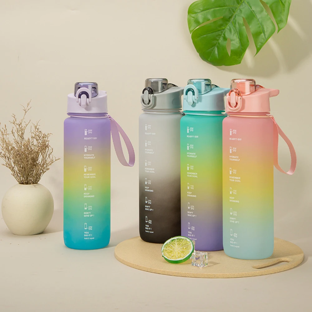 

1000ML Water Bottle Motivational Sport Water Bottle Leakproof Drinking Bottles Outdoor Travel Gym Fitness Jugs With Straw