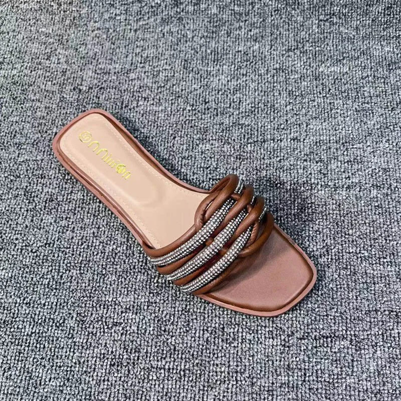 Women Slippers 2023 New Crystal Beach Slippers Fashion Open Toe Flat Casual Flip Flops Slides Summer Outwear Ladies Slipper