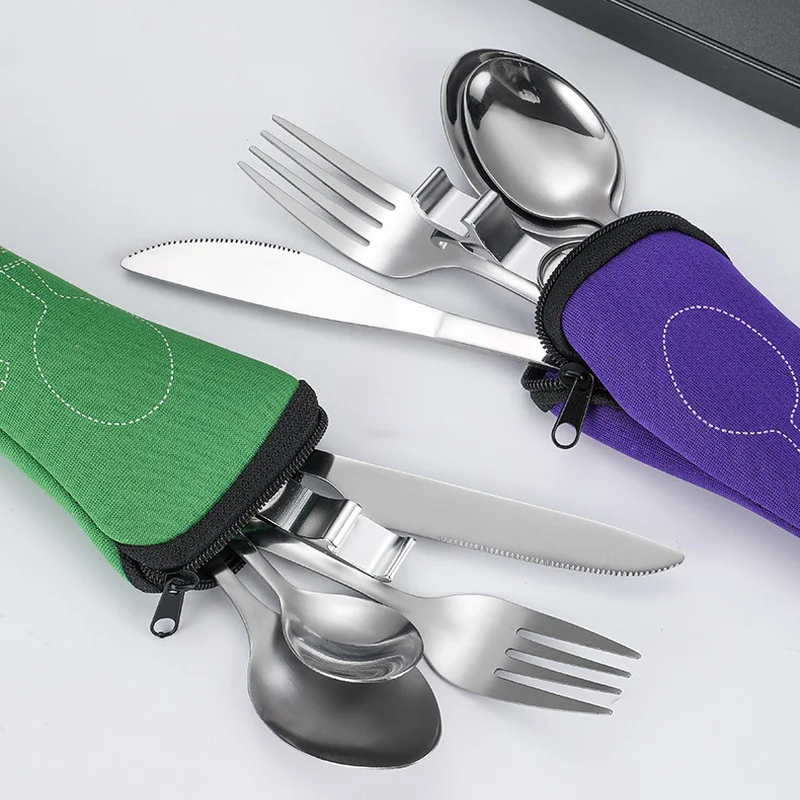 Cutlery Set 4Pcs/set Steel Knife Fork Spoon Family Travel Cutlery Portable Dinnerware With Storage Bag Picnic Cutlery Tableware
