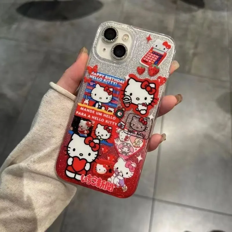 Чехол для телефона с рисунком аниме Hello Kitty красный сверкающий бриллиант