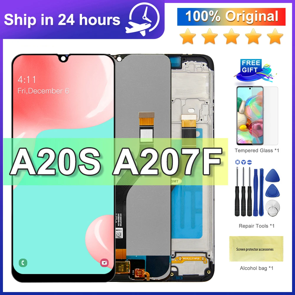 

ЖК-дисплей 6,5 дюйма для Samsung Galaxy A20S, дисплей для фотографий, дисплей с сенсорным экраном для Samsung A207, дисплей с рамкой