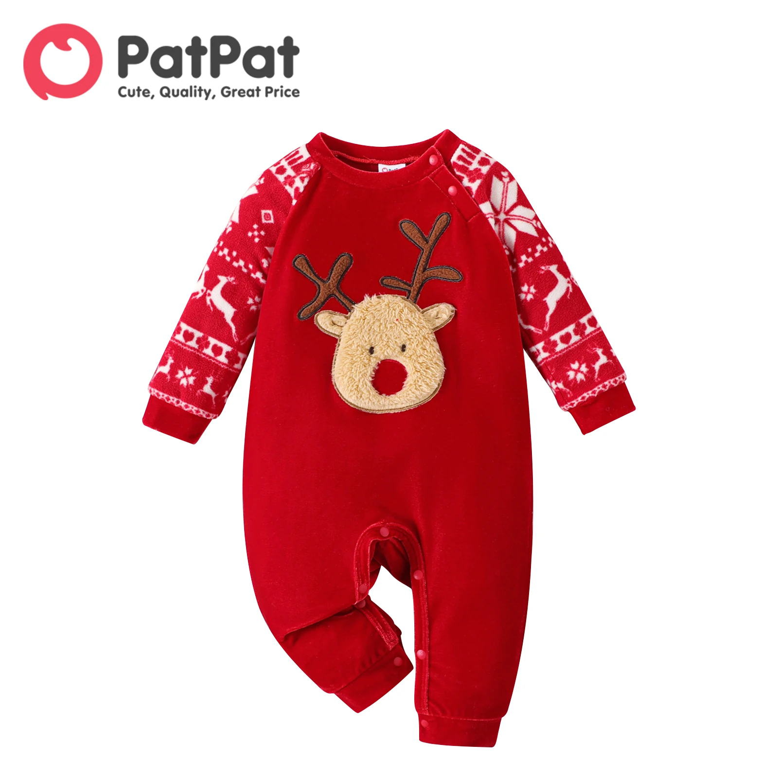 

PatPat My First детская одежда на Рождество, комбинезон для новорожденных мальчиков, флисовый комбинезон с рукавом реглан и оленем