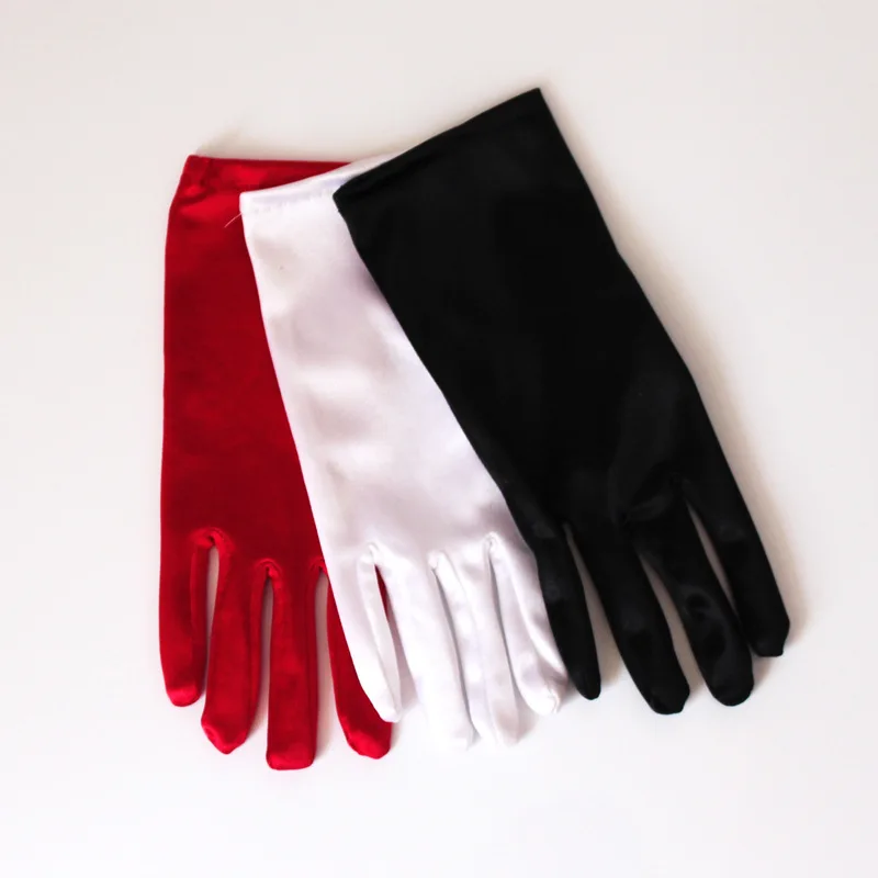 

Fashion Women Short Evening Dress Etiquette Gloves Satin Wedding Bridal Full Finger Mittens Dance Performance Prom Ball Gloves