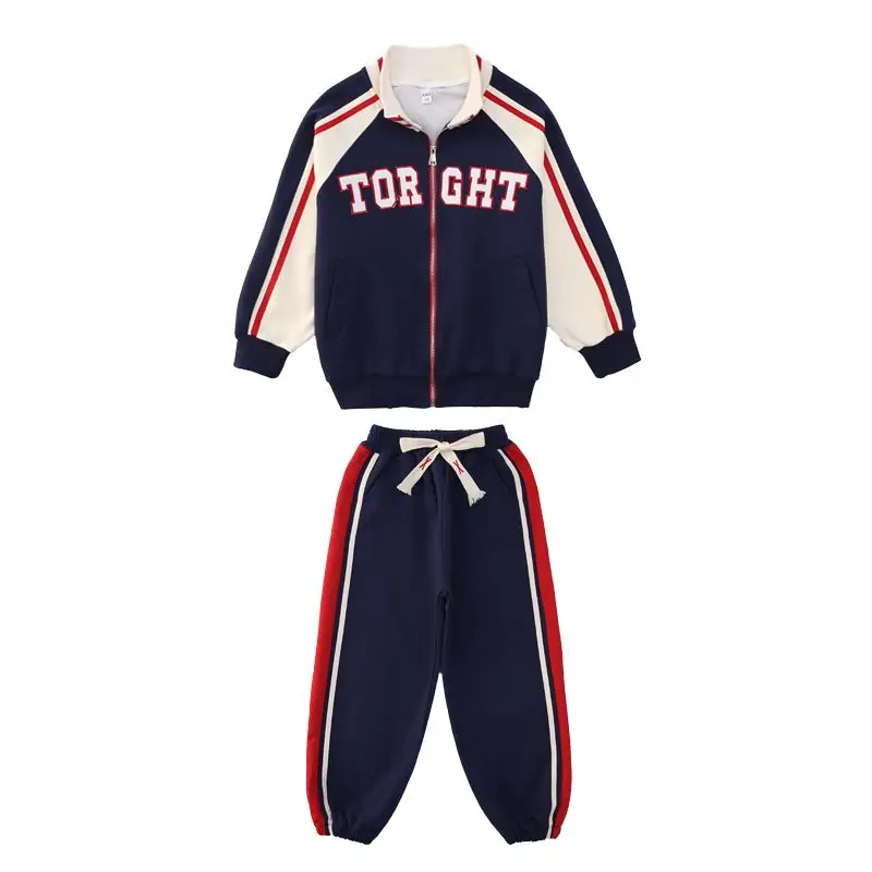 

2023 Korean Spring Autumn Childrens Boy Letter Bear Casual Sets 4-12Y Kids Coats+ Pant Kid Sports Suit Teenage Girl Clothes Set